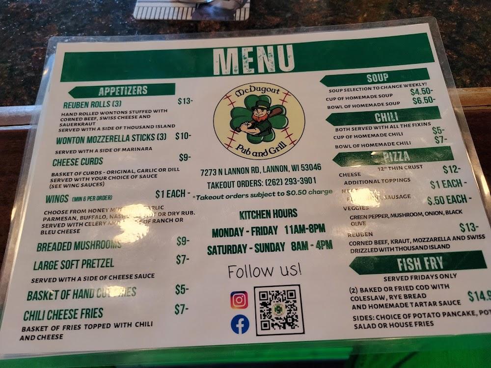 McDugout Pub and Grill Menu image 1